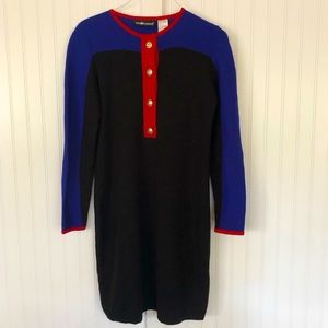 Vintage Sweater Dress Long Sleeve Black Red Blue Patriotic Nautical Gold Buttons